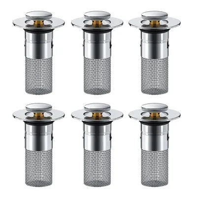 Universal Push-Button Basin Drain Stopper with Filter Mesh