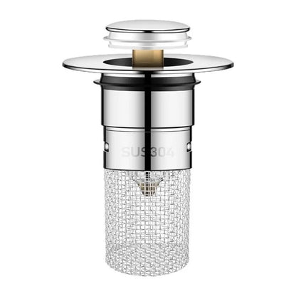 Universal Push-Button Basin Drain Stopper with Filter Mesh