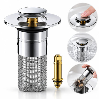 Universal Push-Button Basin Drain Stopper with Filter Mesh