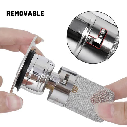 Universal Push-Button Basin Drain Stopper with Filter Mesh