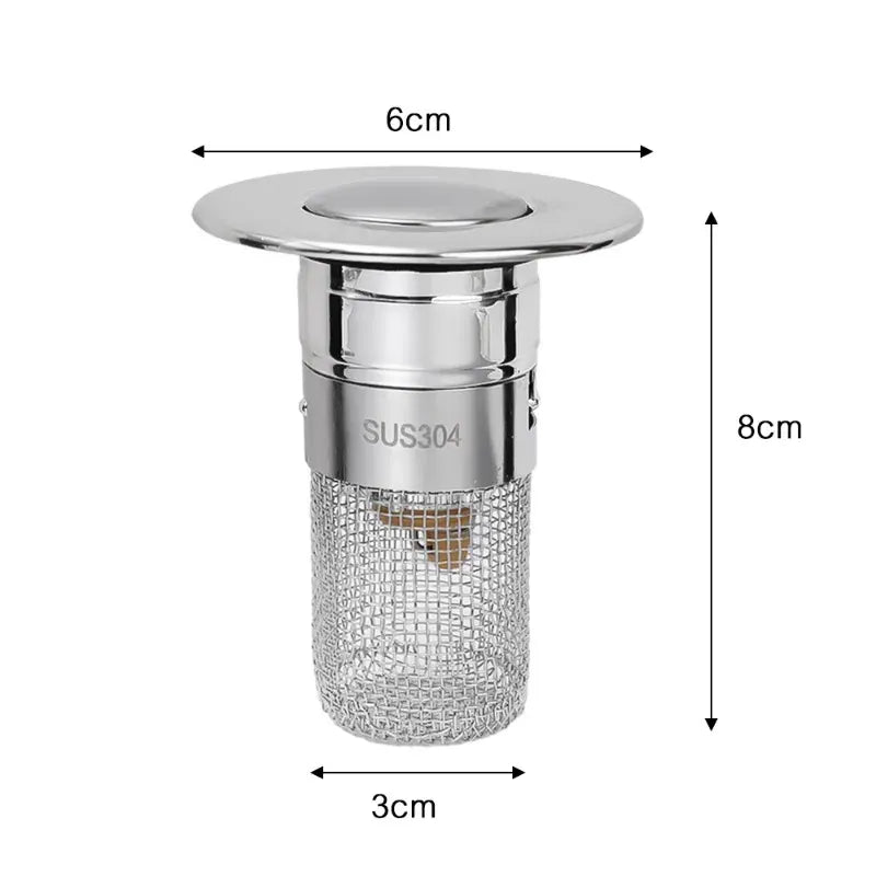 Universal Push-Button Basin Drain Stopper with Filter Mesh