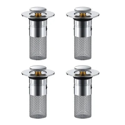 Universal Push-Button Basin Drain Stopper with Filter Mesh